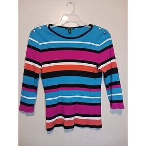 Ralph Lauren girls sweater, 3/4‎ sleeves, multi color stripes, knit, size XL